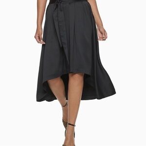 Elle Black Midi Skirt high low tie front